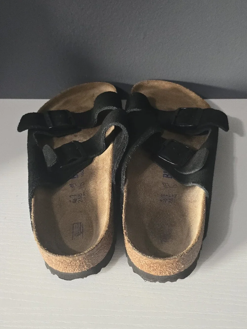 Birkenstock Men's Black Suede Two-Strap Cork Footbed Sandals